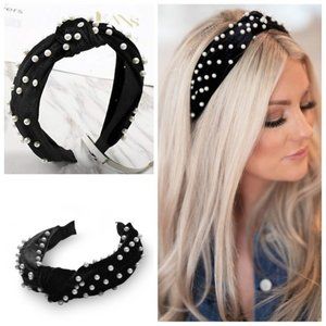 Someday Blush Boutique Navy Faux Pearl Velvet Knotted Headband